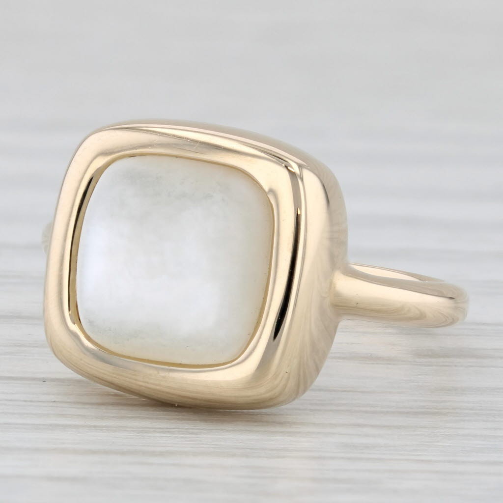 Moher of Pearl Cushion Cabochon Solitaire Ring 14k Yellow Gold Size 7.25