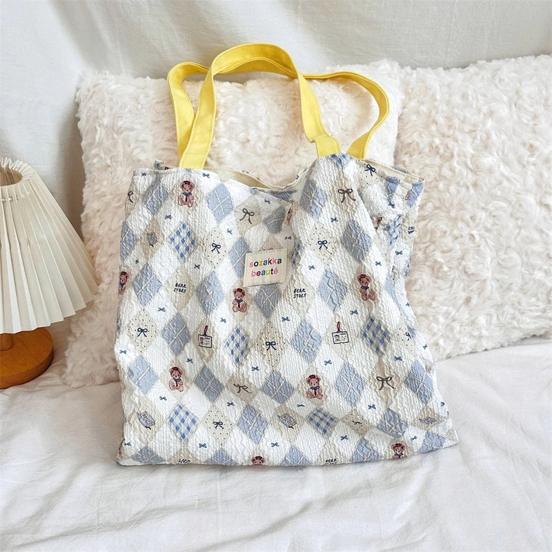 4431 Cute Sweet Printed Puppy Double Layer Canvas Bag Summer New Large Capacity Casual Portable Shoulder Bag