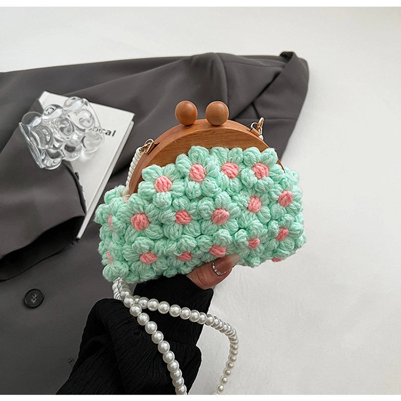 Women's Small Cotton Flower Vacation Lock Clasp Crossbody Bag