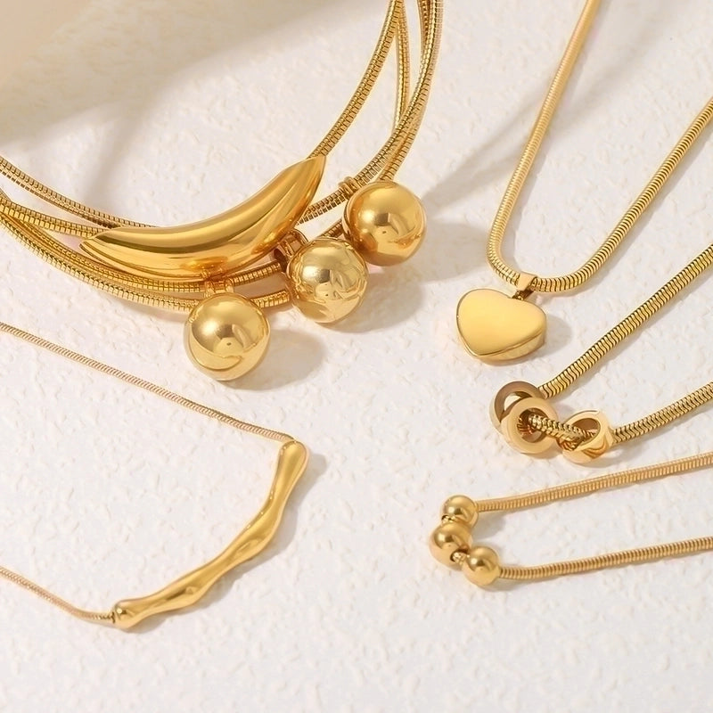 Stainless Steel 18K Gold Plated Hip-Hop Modern Style Classic Style Plating Round Heart Shape Ball Necklace
