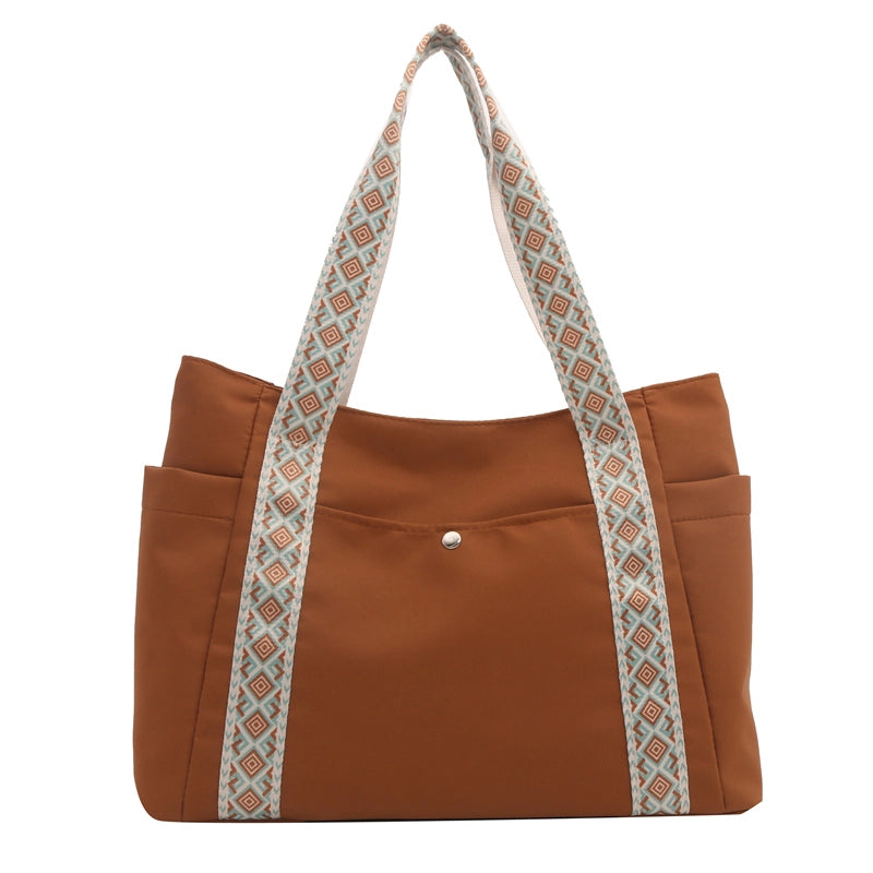 Women's Canvas Solid Color Basic Zipper Tote Bag