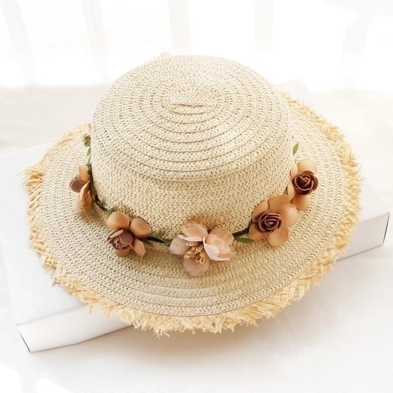 Women's Vacation Beach Solid Color Flat Eaves Straw Hat