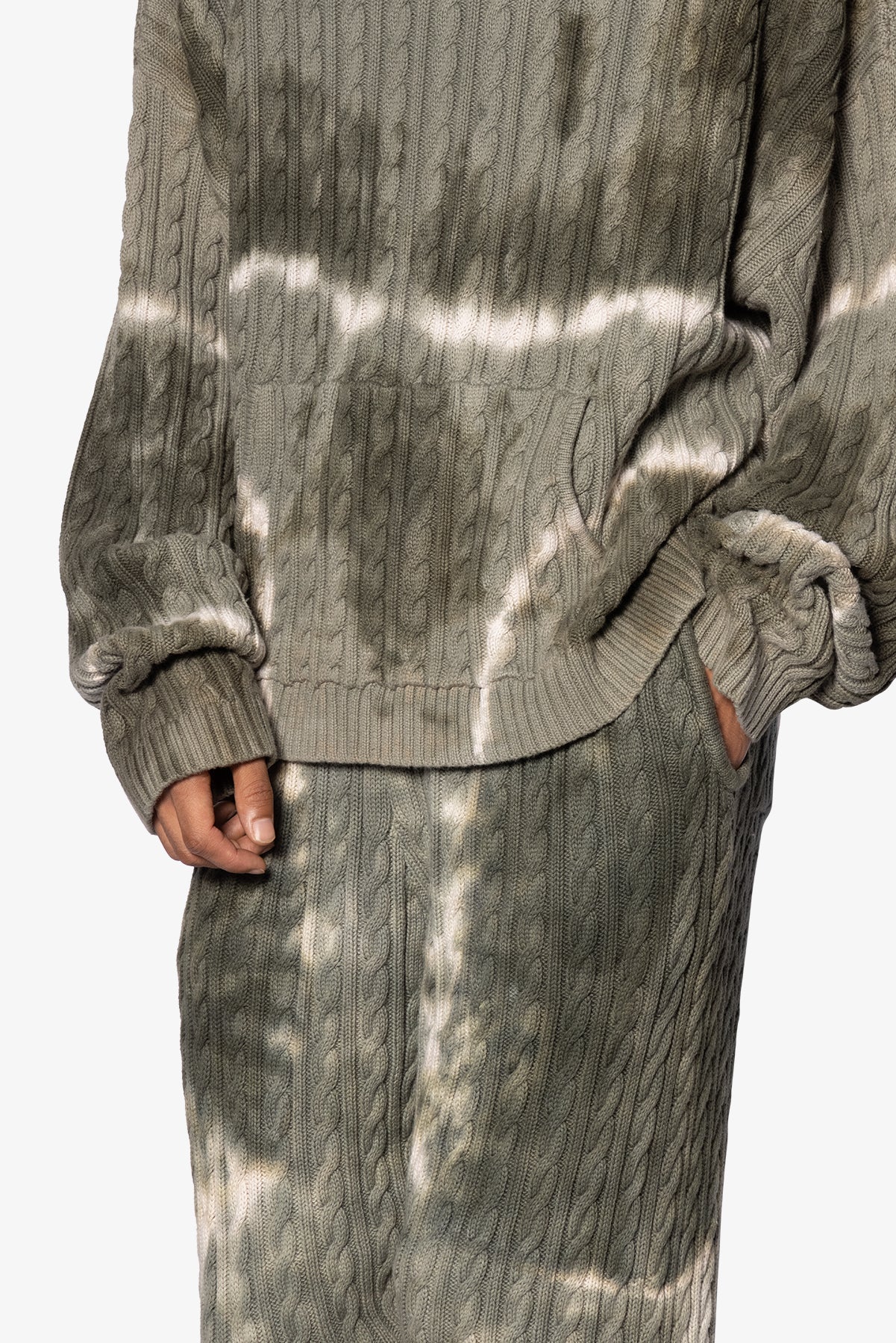 Tie Dye Cable Knit Sweatpants - Olive