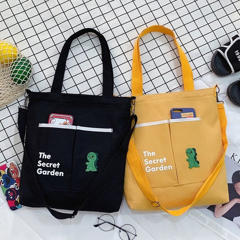 Women's Large Canvas Animal Fruit Basic Zipper Canvas Bag
