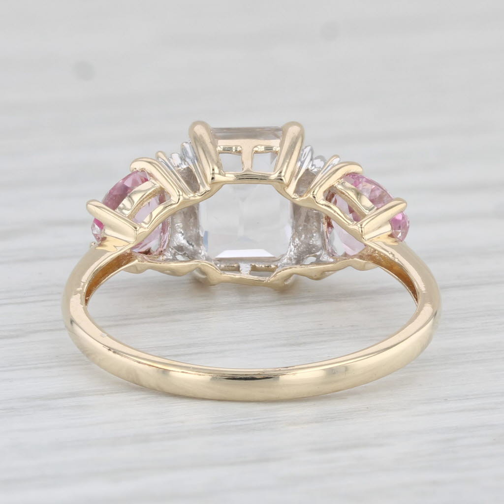 3.12ctw White Topaz Pink Mystic Topaz Ring 10k Yellow Gold Size 7