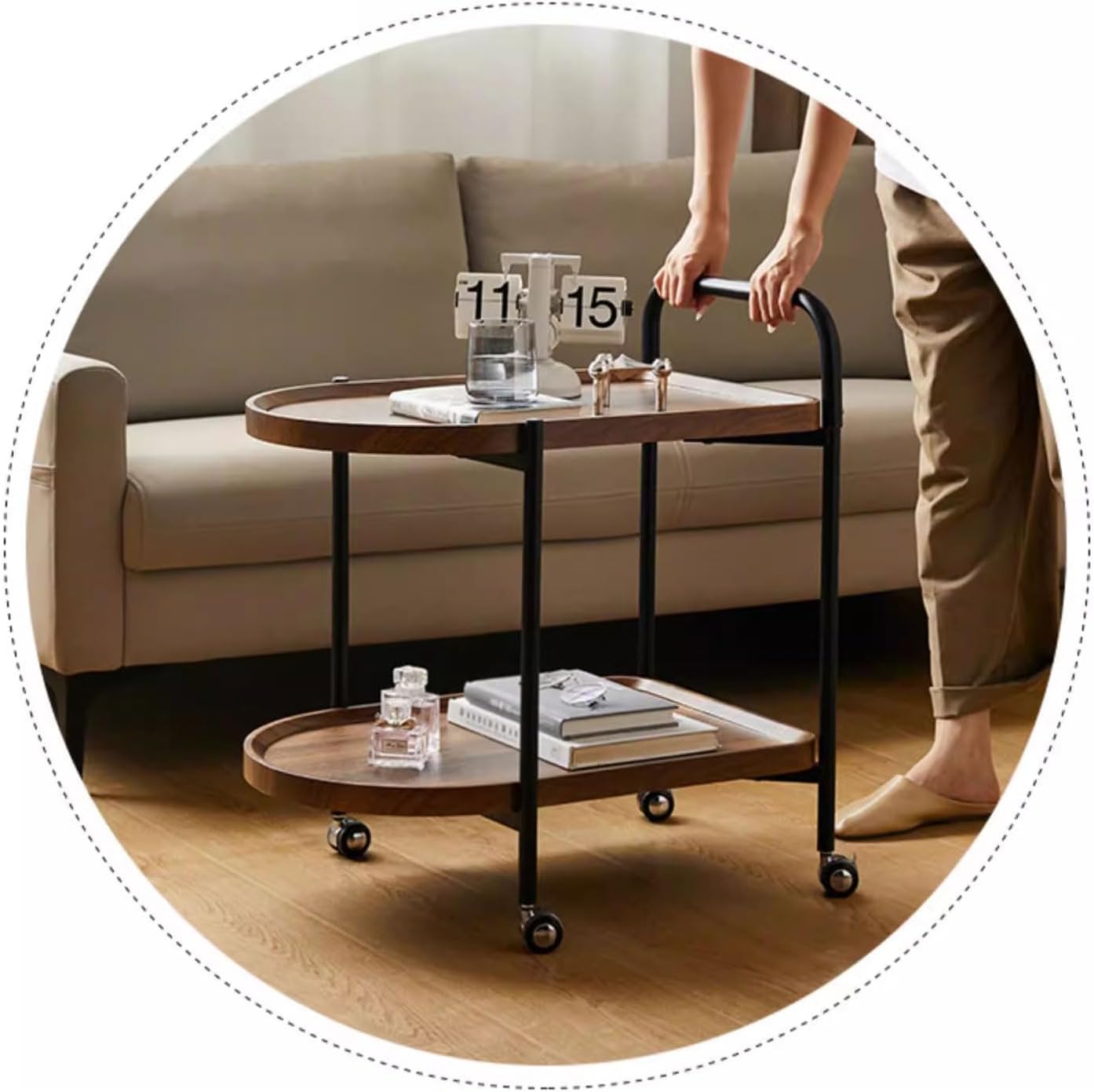 Movable Coffee Table Side Table Tea Table 2-Tier With Wheel