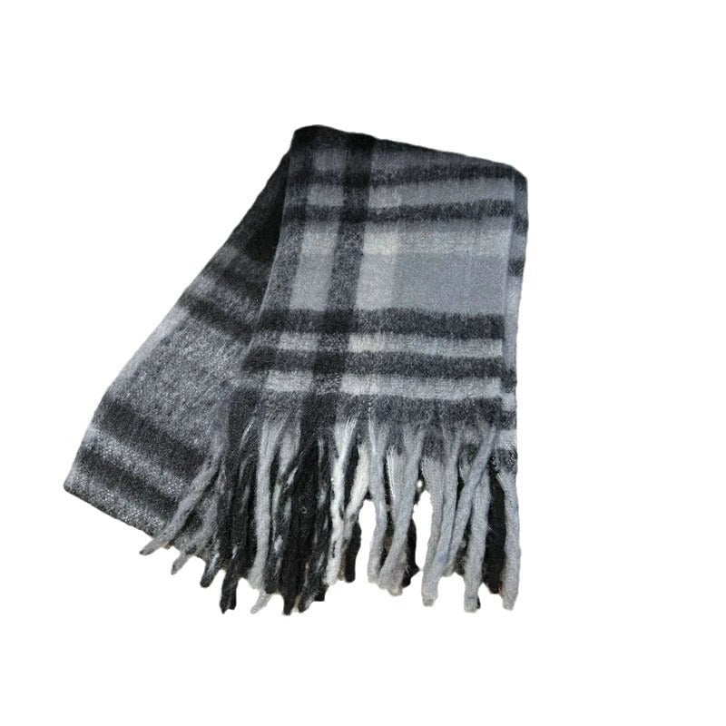 Plaid Tassel Mohair Scarf Women's Spring Students Travel Fashionable Sticker Casual Scarf
