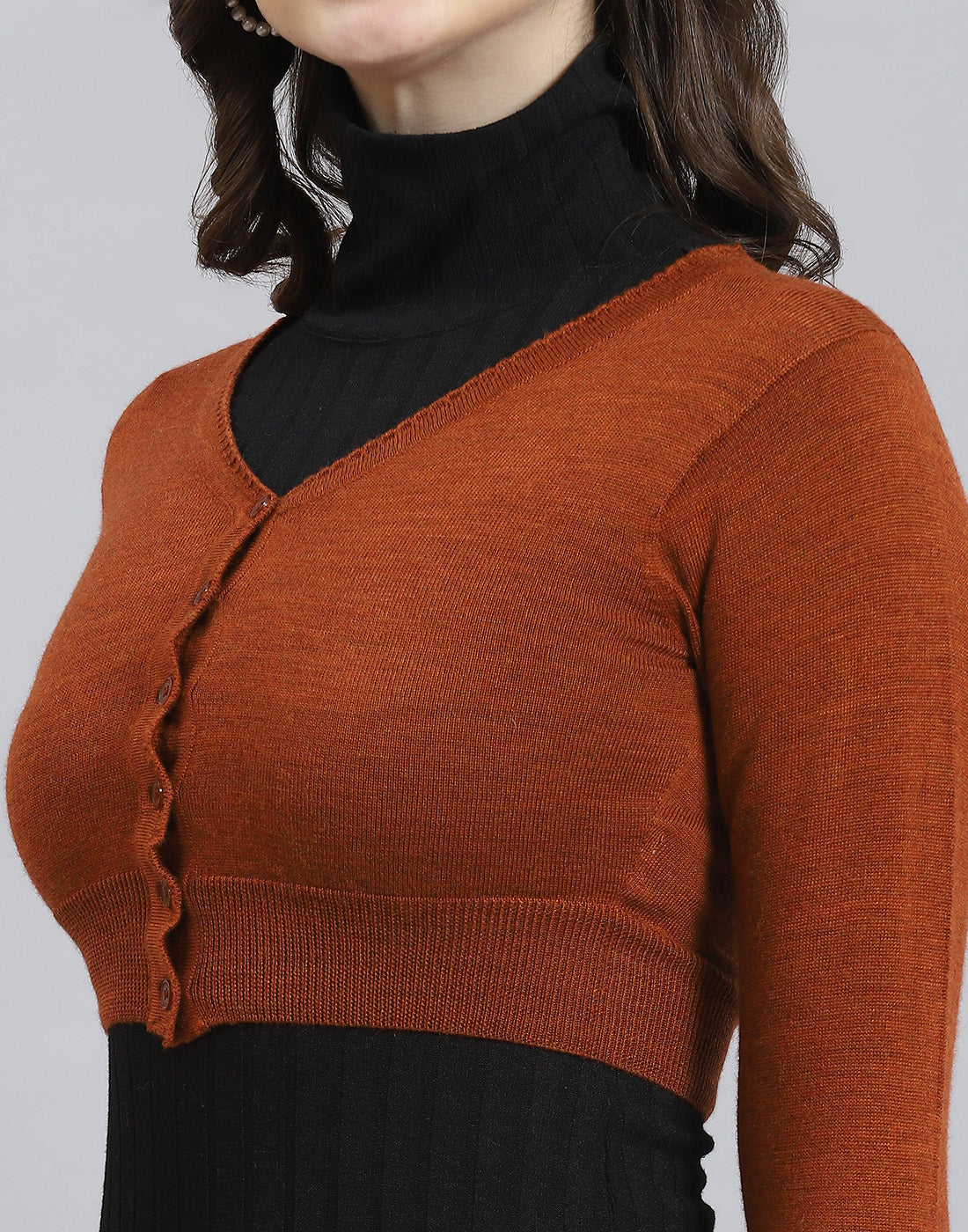 Women Rust Solid V Neck Full Sleeve Blouse