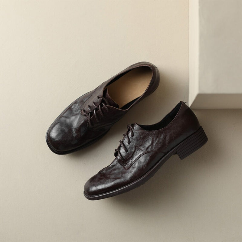 Handmade Leather Lace Up Oxfords For Women In Brown/Black