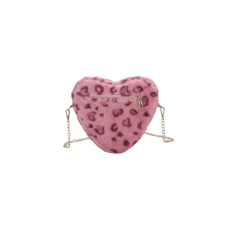 Women's Small All Seasons Pu Leather Heart Shape Leopard Classic Style Heart-shaped Zipper Shoulder Bag