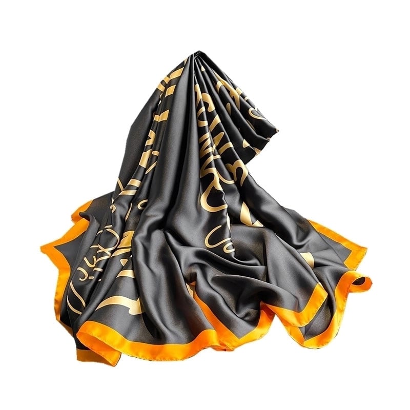 Women's Fashion Letter Plaid Satin Printing Silk Scarves