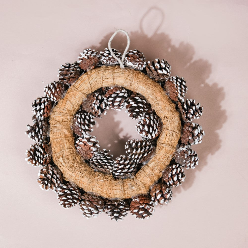 Christmas Wreath Of Snowy Pinecones 11 Inch