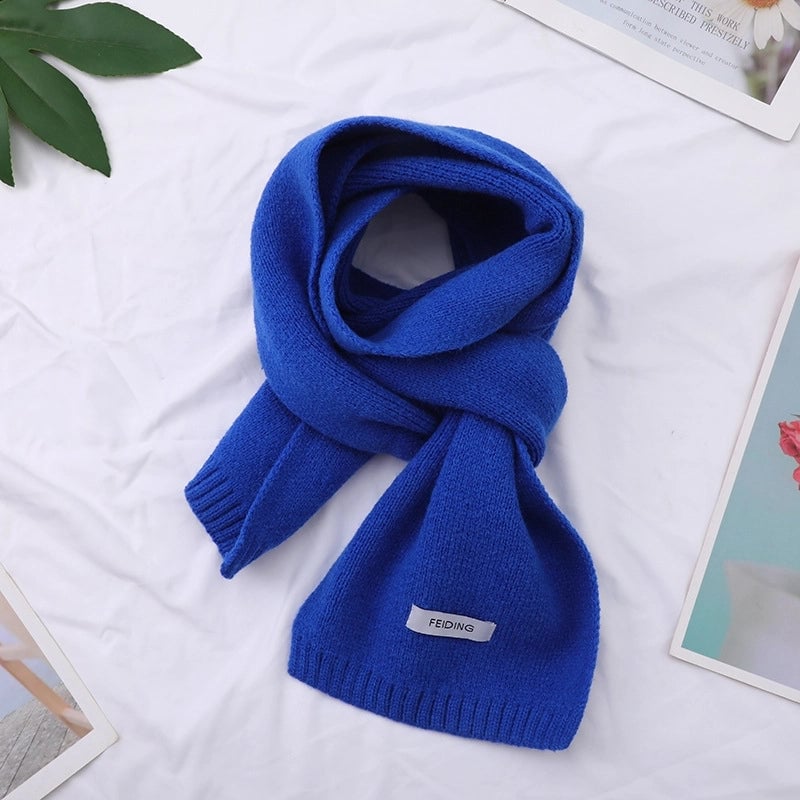 Warm Solid Color Scarf Women's Autumn And Winter Solid Color Patch Fashionable Student's New Knitted Small Scarf