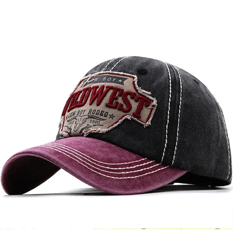 Unisex Retro Letter Color Block Curved Eaves Baseball Cap