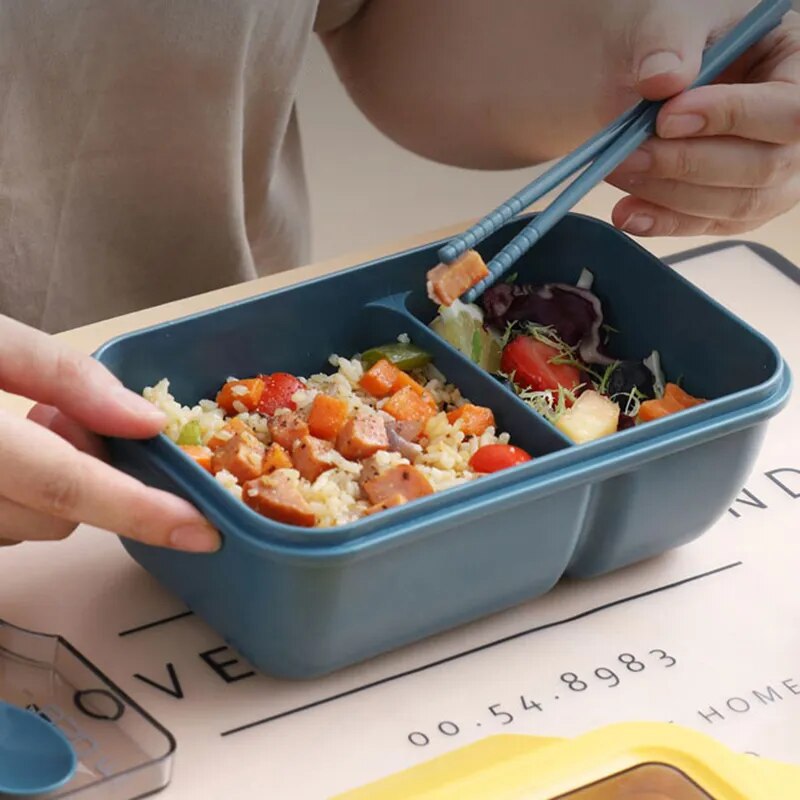 850ml Eco-Friendly Food Grade Plastic Bento Lunch Box With Spoon And Stick