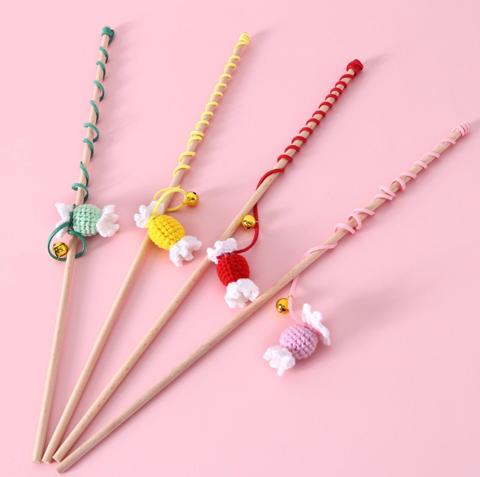 Woollen Knitted Colourful Candy Cat Stick Cat Toys