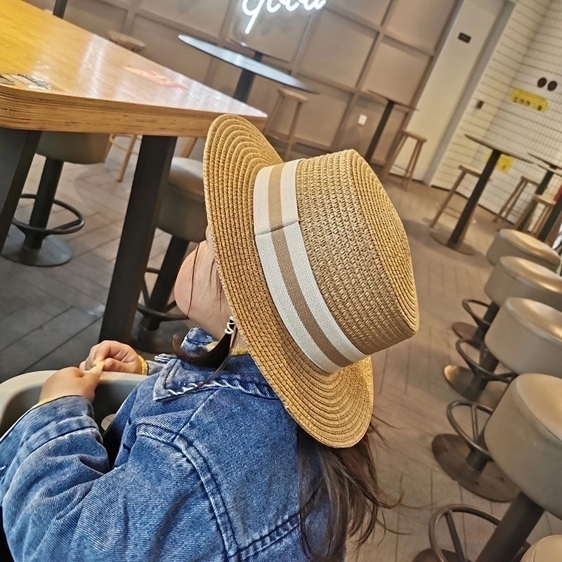 Children Unisex Vintage Style Solid Color Straw Hat
