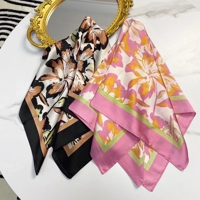 Women's Sweet Flower South  Satin Silk Scarves
