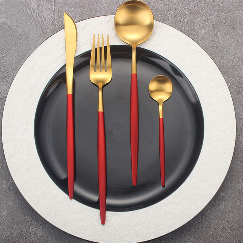 Red/Golden(4406)-24 PCs Premium Steel Cutlery Set