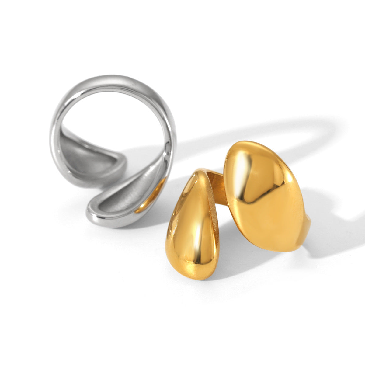 Customized 18K Gold-Plated Stainless Steel Smooth Asymmetrical Open Ring For Women