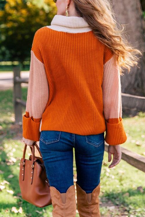 Pumpkin Oversized Color Block Sweater