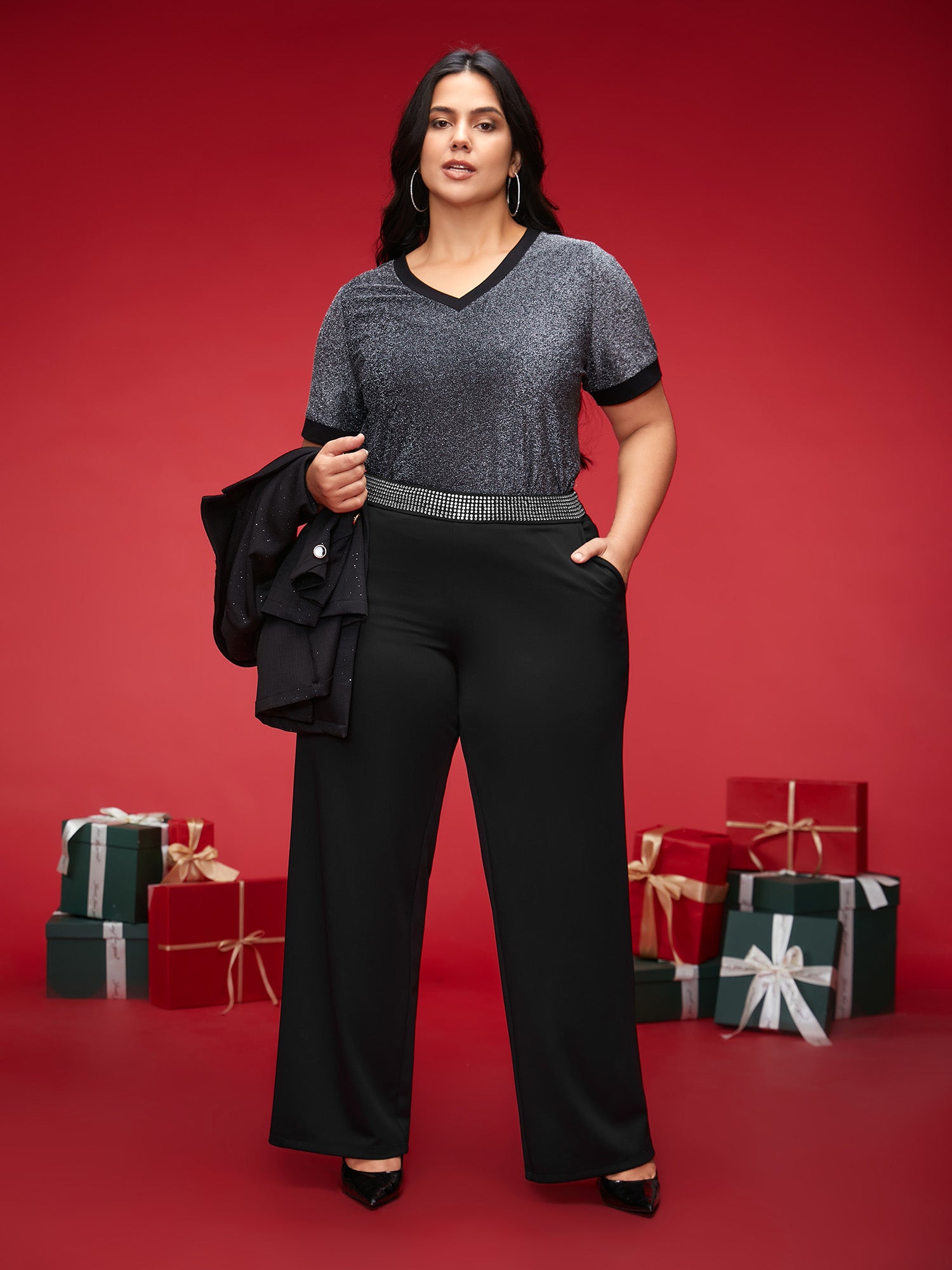 Diamond Trim Wide-Leg Pants
