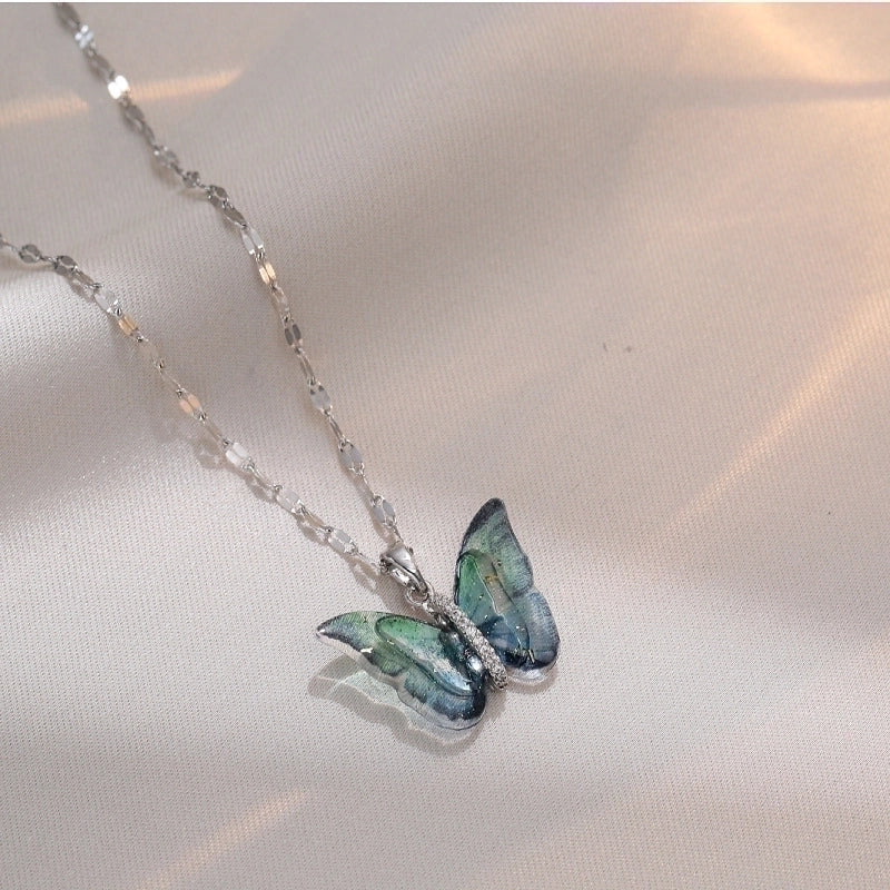 Titanium Steel Minimalist Patchwork Butterfly Pendant Necklace