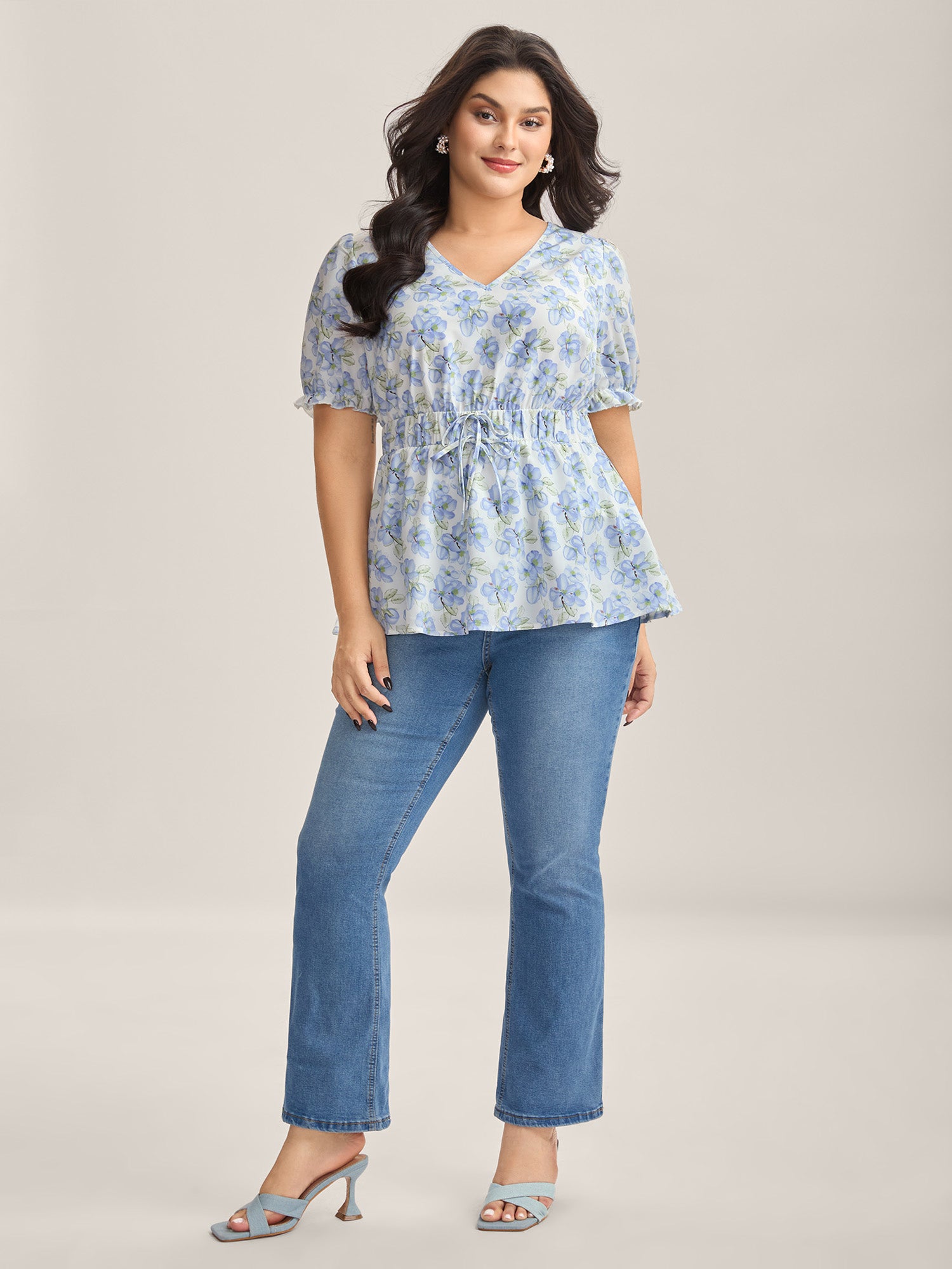 Breezy Floral Print Drawstring Babydoll Top