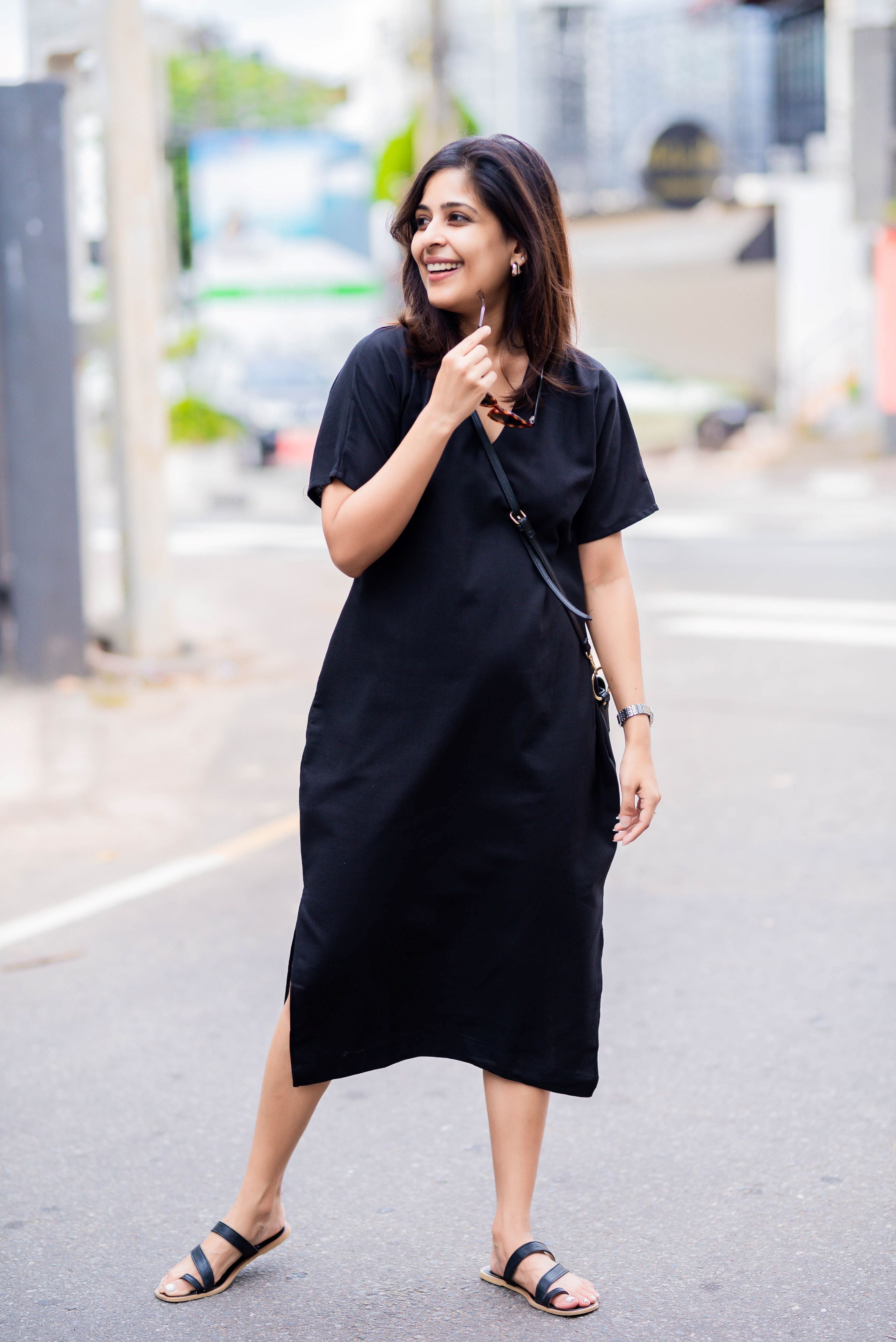 Divinely Black Linen Shift Dress