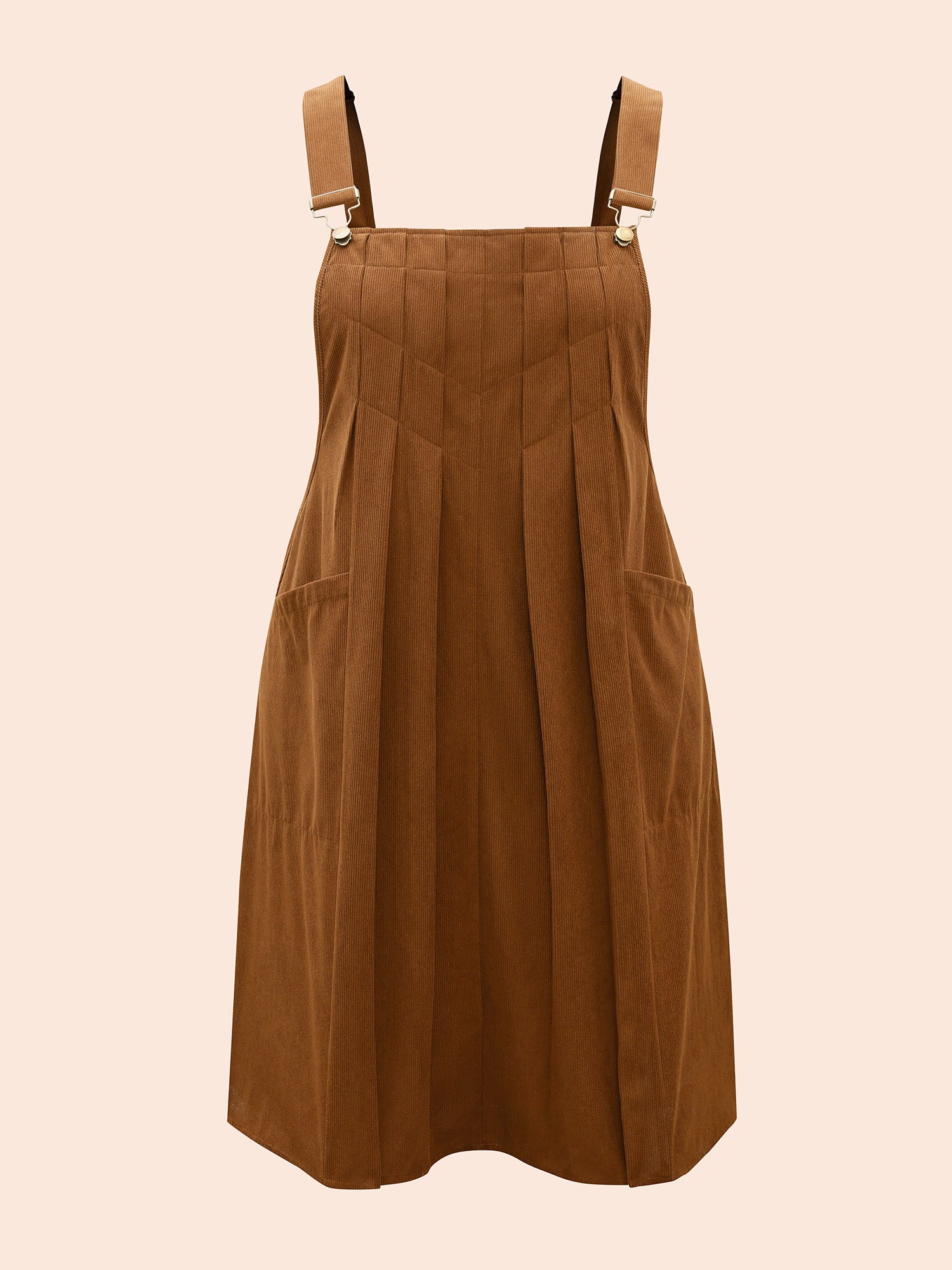 Solid Corduroy Pleated Overall Dress