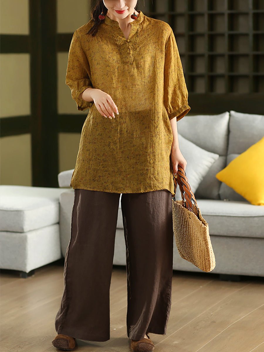 Women Summer Vintage Floral V-Neck 100%Raime Shirt