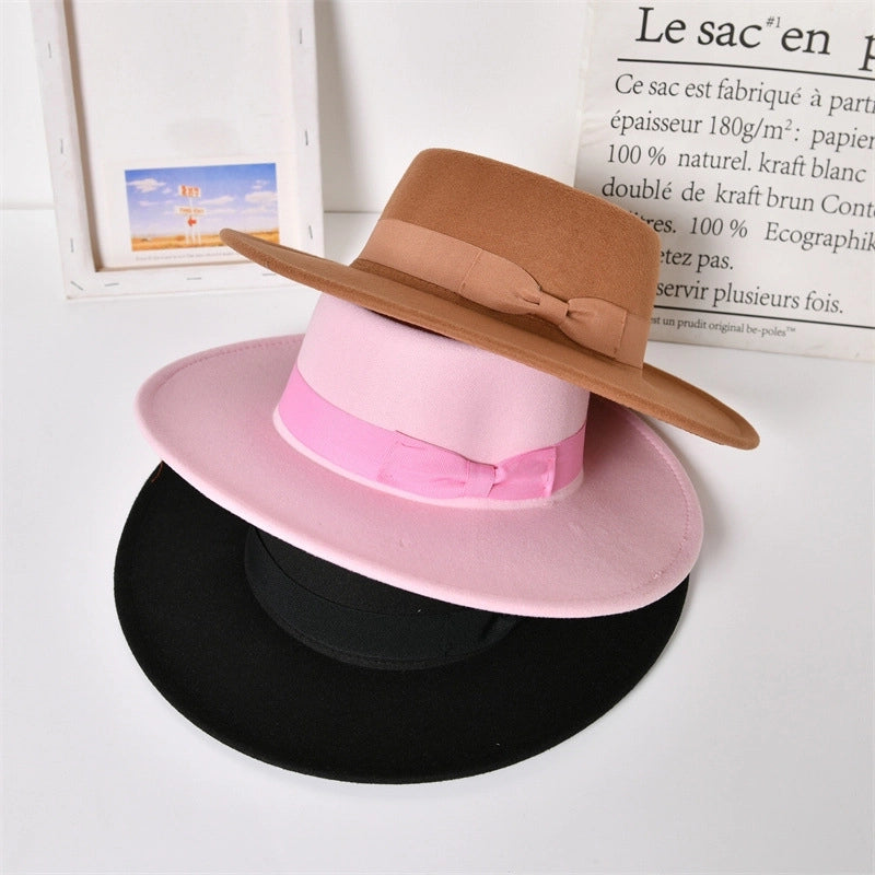 Street Photograph Wool Retro Jazz Hat Autumn And Winter Women's Big Brim Top Hat Felt Hat Performance Props