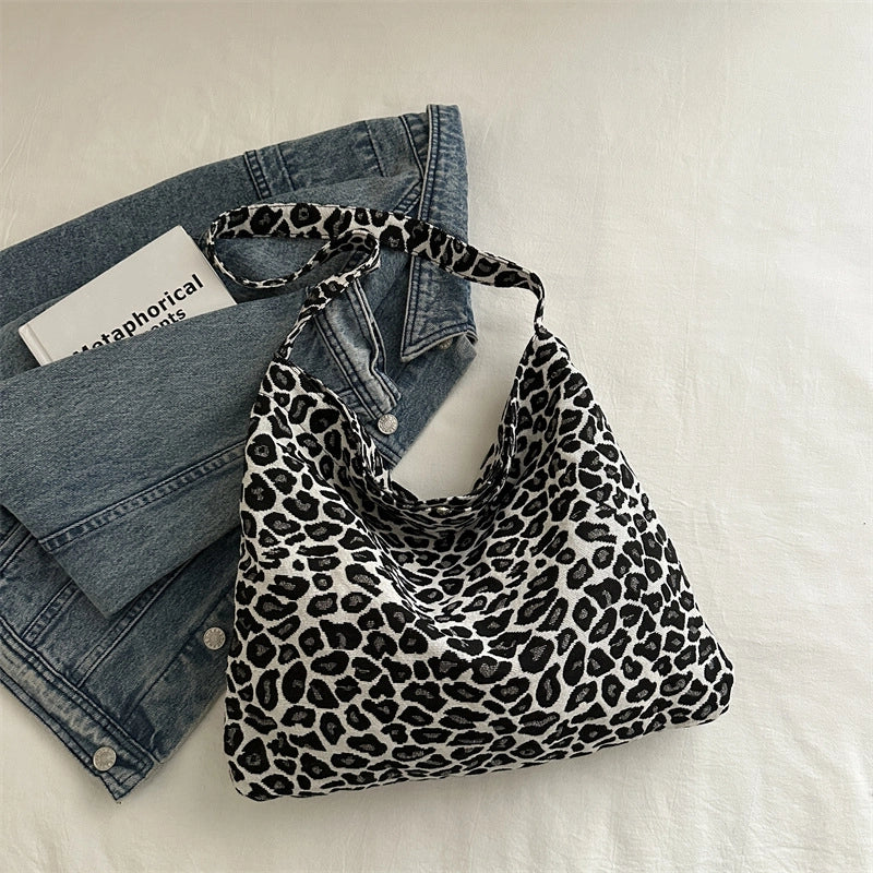 Women's Medium Cotton Leopard Vintage Style Square Magnetic Buckle Underarm Bag