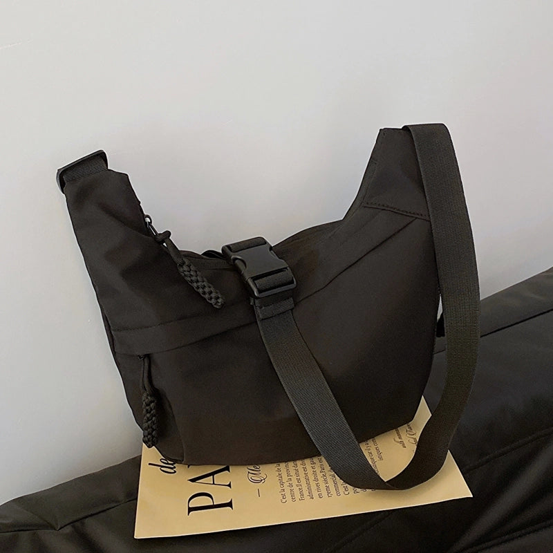 Unisex Canvas Solid Color Basic Dumpling Shape Zipper Shoulder Bag Crossbody Bag