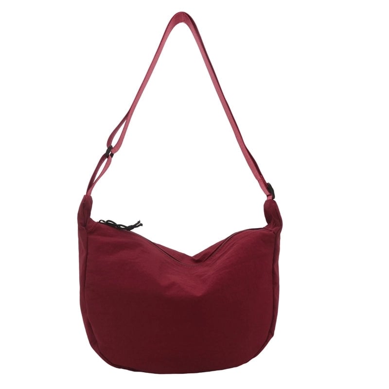 Women's Medium Canvas Solid Color Basic Classic Style Dumpling Shape Zipper Crossbody Bag
