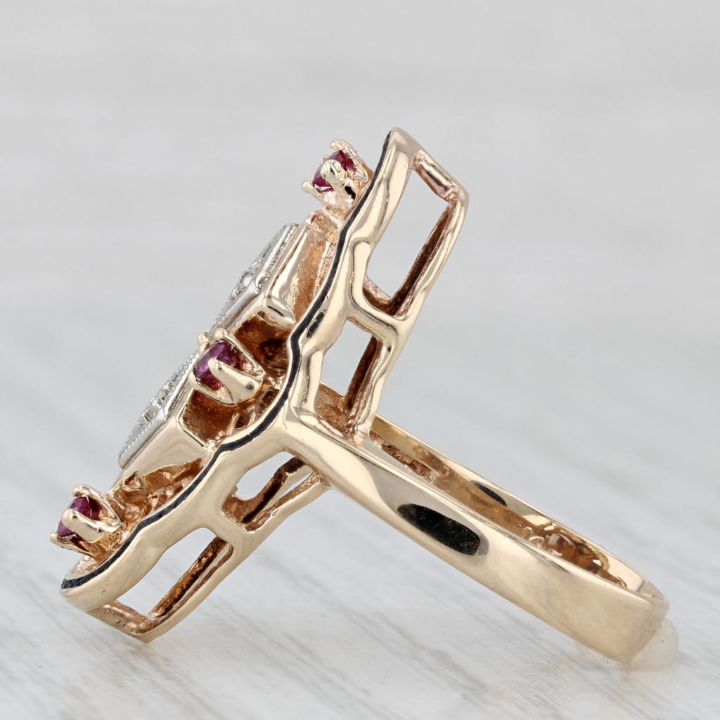 Vintage Diamond Ruby Filigree Ring 10k Yellow White Gold Size 6