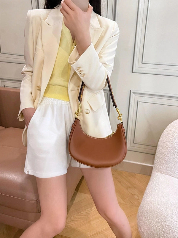 Women's Small All Seasons Pu Leather Solid Color Streetwear Dumpling Shape Zipper Shoulder Bag Underarm Bag