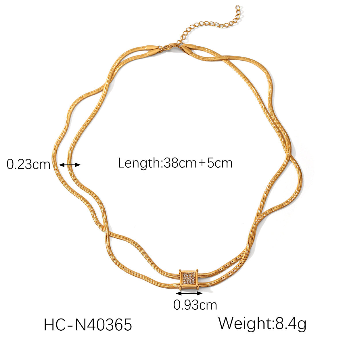 Double Snake Bone Necklace Square Stainless Steel Pendant Diamond Necklace Female Titanium Steel Bracelet