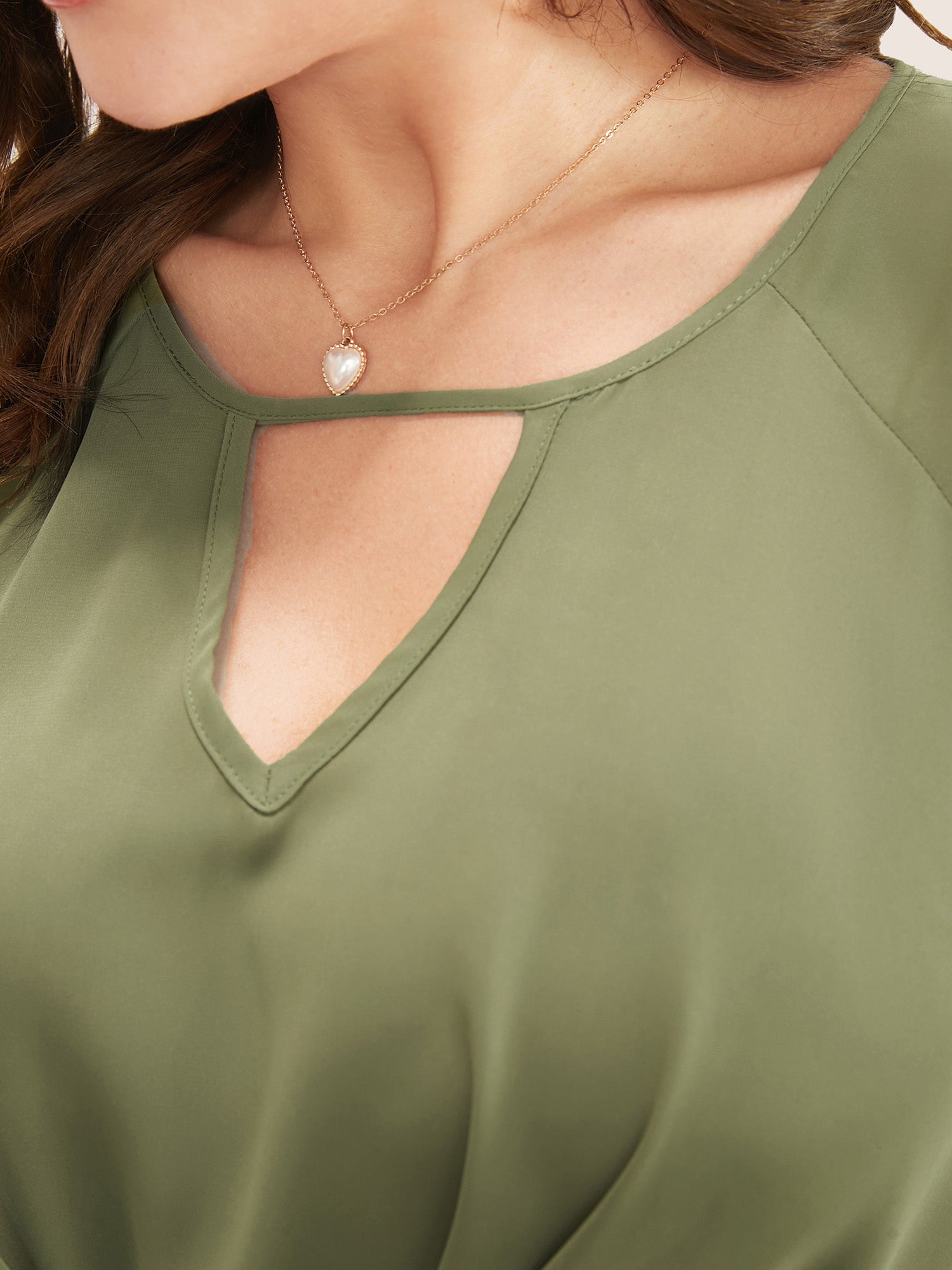 Plain Keyhole Knotted Front Ruffle Sleeve Blouse