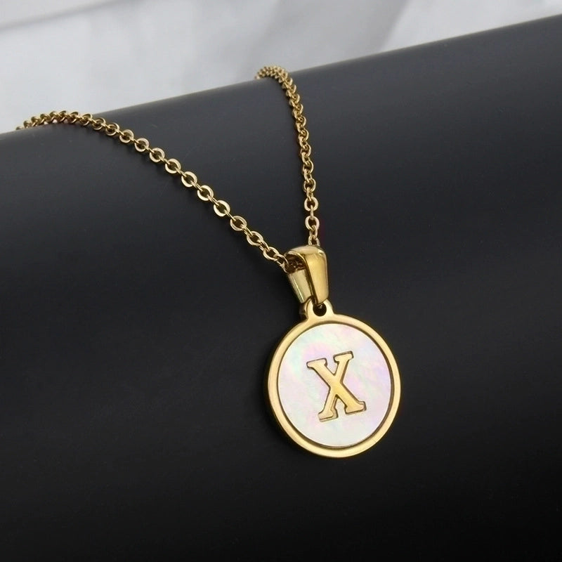 Minimalist Round Letter Titanium Steel Shell 18K Gold Plated Plating Necklace