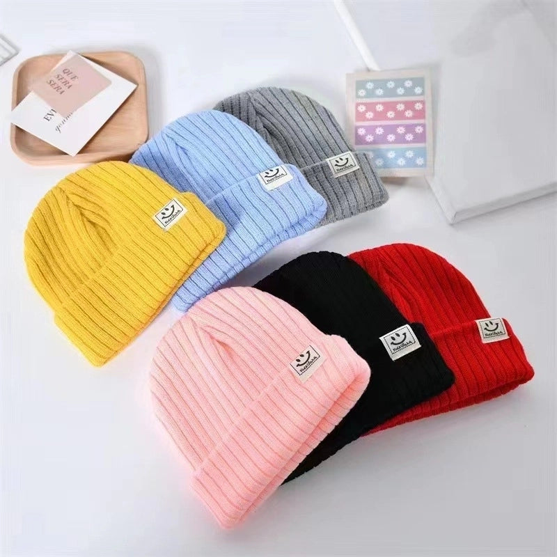 Popular Smile Face Baby Wool Hat Autumn And Winter Warm Boys And Girls Baby Knitted Hat Children One-piece Delivery