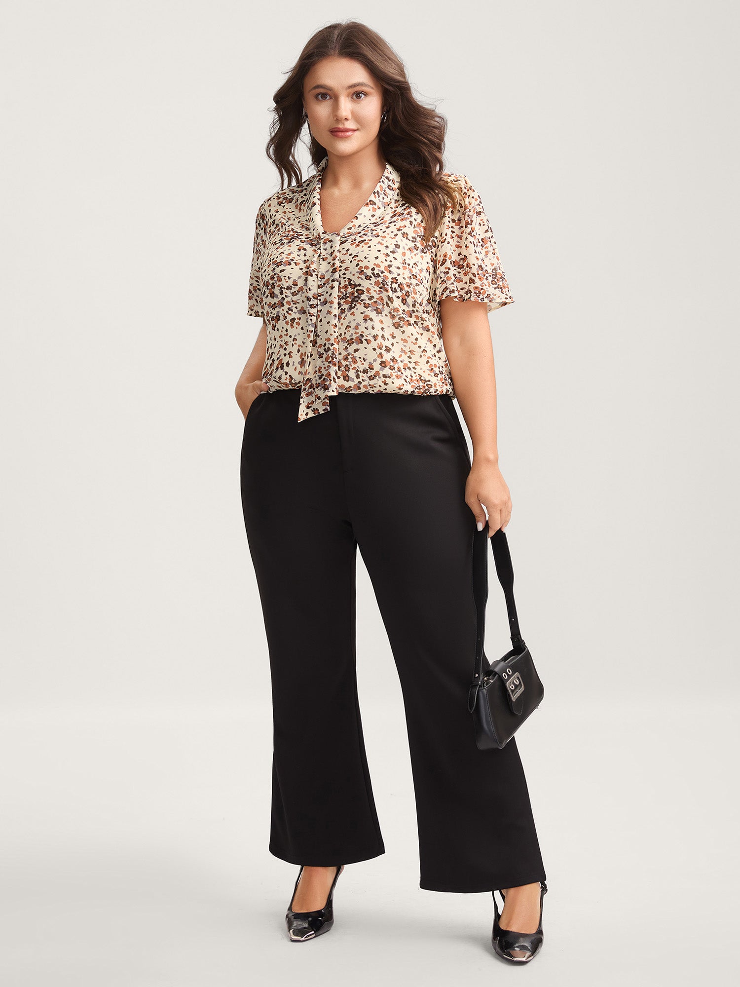 Leopard Print Ribbon Collar Blouse