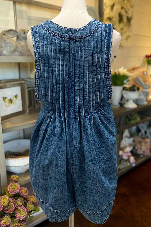 Pleated Detail Denim Mini Romper