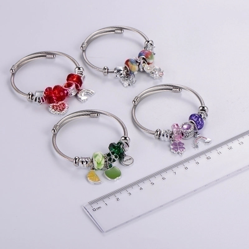 Sweet Classic Style Ice Cream Heart Shape Elephant Stainless Steel Alloy Beaded Epoxy Inlay Rhinestones Bracelets