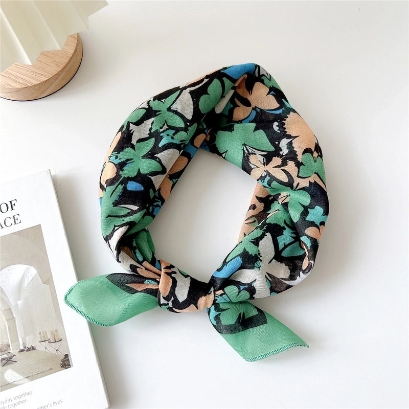 Women's Pastoral Minimalist Flower Cotton And Linen Printing Silk Scarf