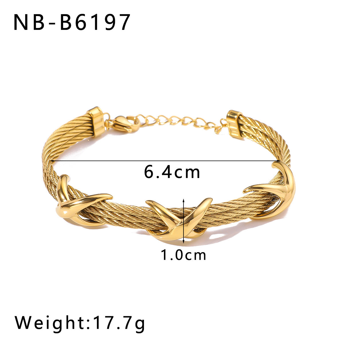 Retro Style Letter Braided Open Bracelet Gold Steel Color Matching Design Stainless Steel Plated With 18K Gold