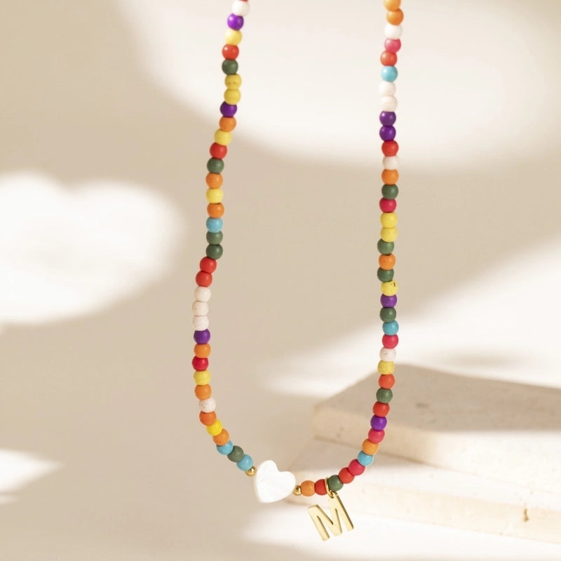 Cute Geometric 304 Stainless Steel Beaded Chain Pendant Necklace