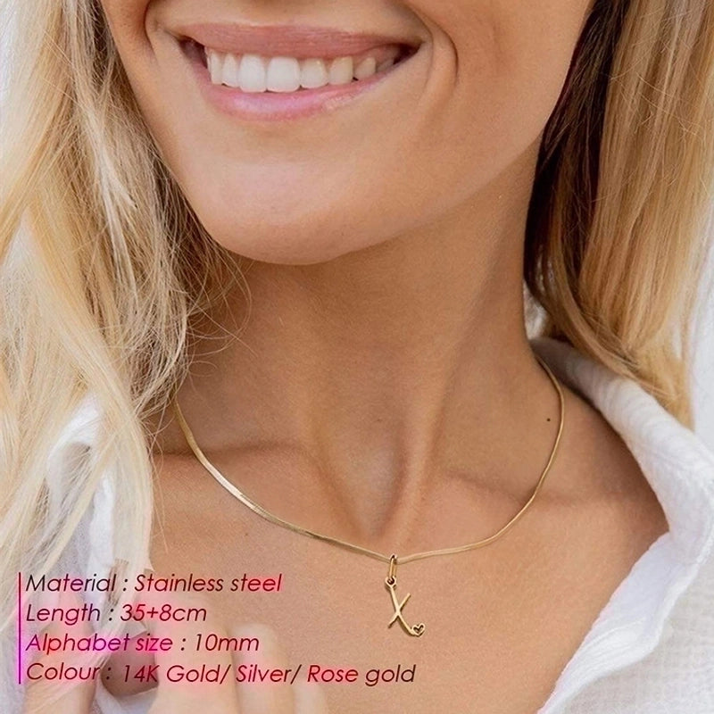 Stainless Steel Titanium Steel 14K Gold Plated Minimalist Plating Letter Heart Shape Pendant Necklace