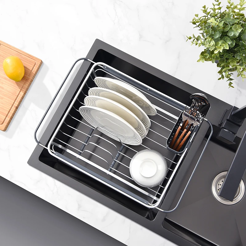 sus multifunctional black 201 stainless steel storage over the sink dish drying rack drainer for kitchen
