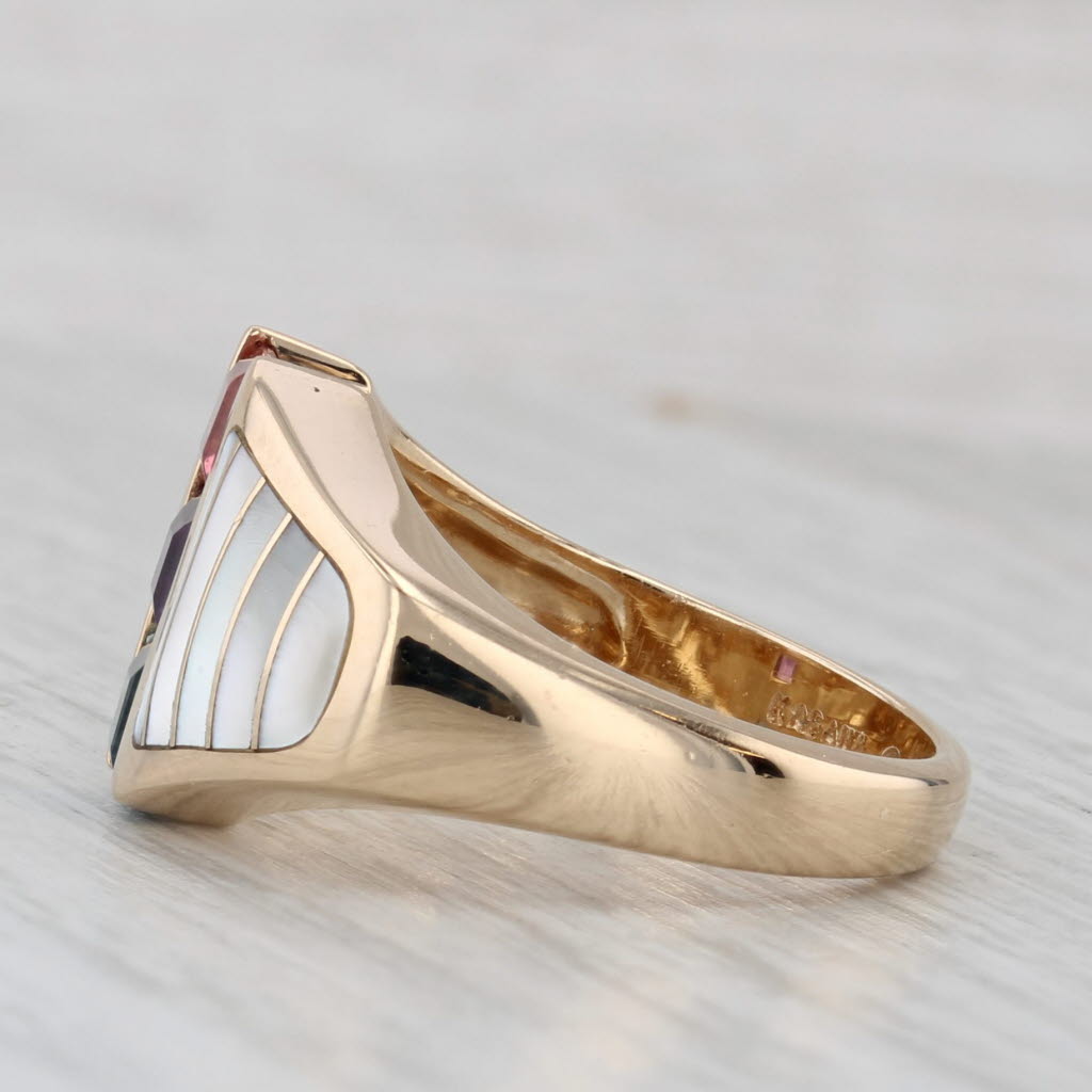 Kabana Mother of Pearl Topaz Amethyst Tourmaline 14k Yellow Gold Size 6.25